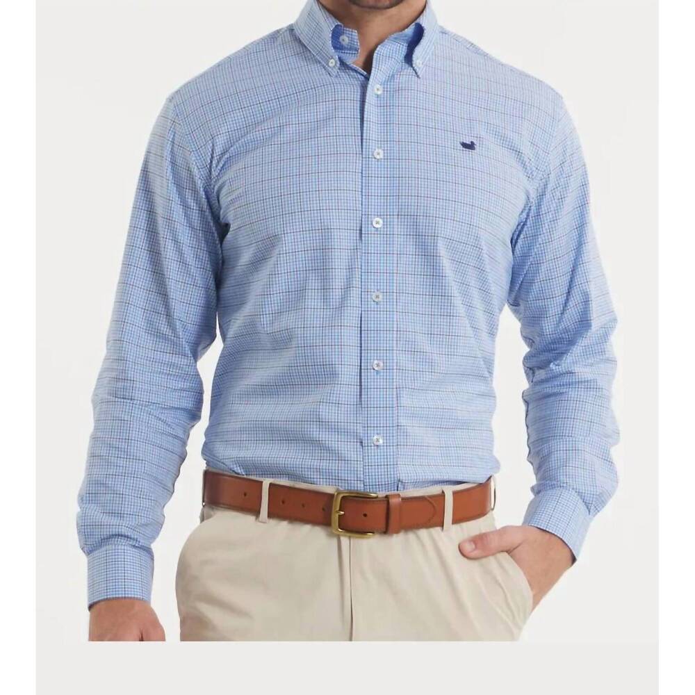 NEW SOUTHERN MARSH dyer performance dress shirt in french blue & navy